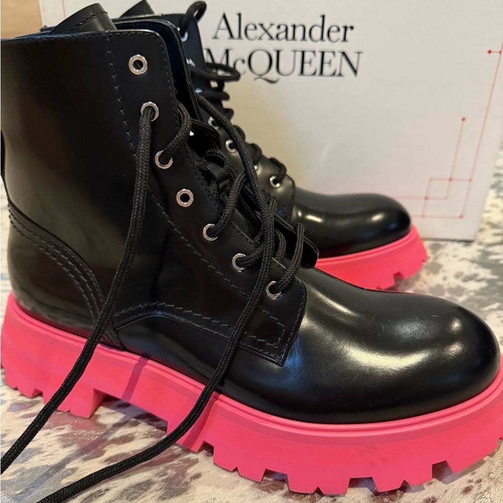 Alexander McQueen Black and Pink Combat Boots